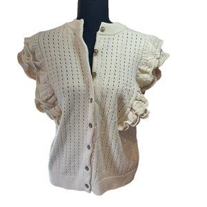 Who What Wear Womens Sweater Top Back Button Flutter Crochet Beige XXL